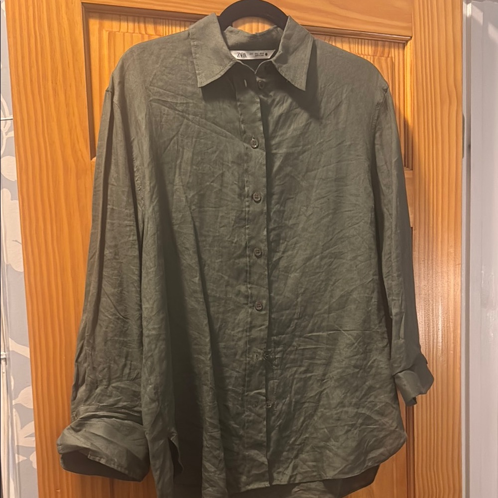 Zara Green Linen Button Down